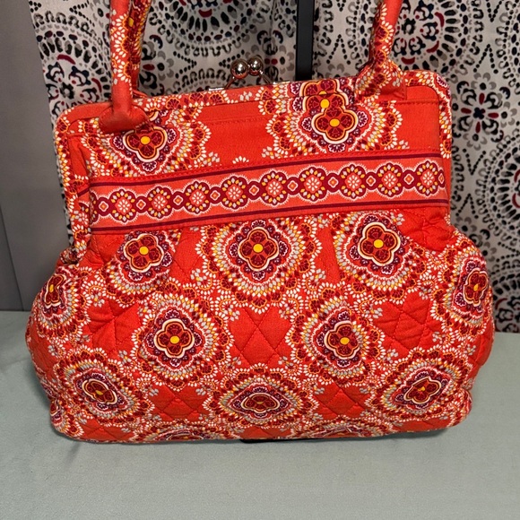 Vera Bradley Sienna Framed Handbag Kisslock Satchel Shoulder Bag Orange Red EUC - Picture 2 of 12